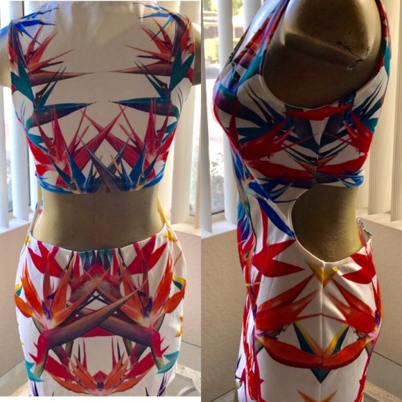 New ARDEN B Bird of Paradise CUT-OUT Bodycon DRESS S - Picture 4 of 9